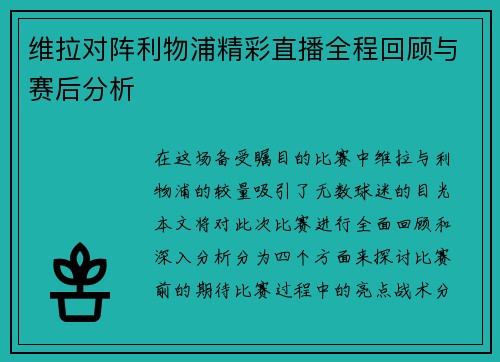 维拉对阵利物浦精彩直播全程回顾与赛后分析