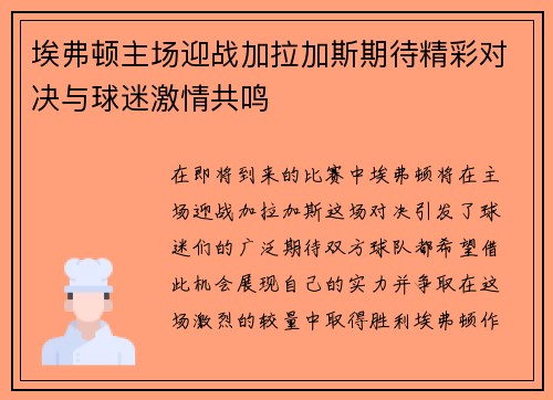 埃弗顿主场迎战加拉加斯期待精彩对决与球迷激情共鸣