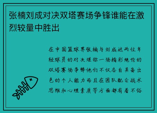 张楠刘成对决双塔赛场争锋谁能在激烈较量中胜出