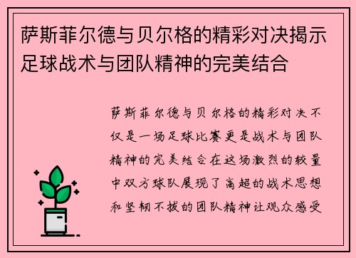 萨斯菲尔德与贝尔格的精彩对决揭示足球战术与团队精神的完美结合