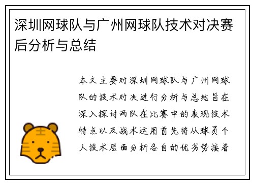 深圳网球队与广州网球队技术对决赛后分析与总结